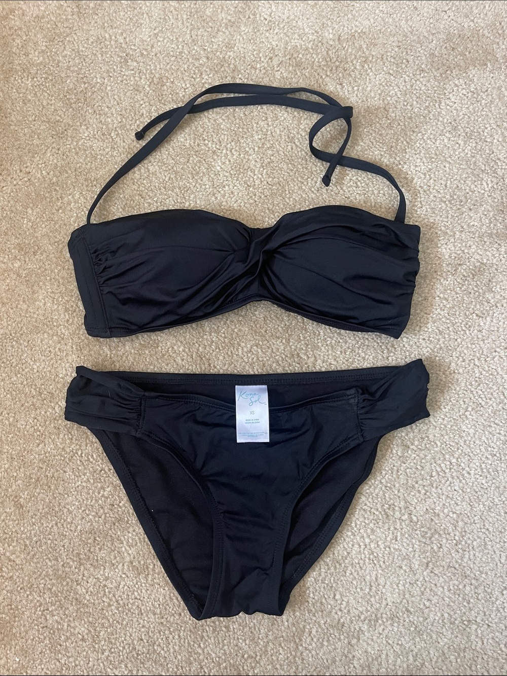 Kona Sol Black Bandeau Bikini with Removable Halter Strap XS/S